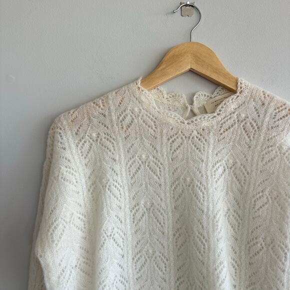 SEZANE Paris Louison Kid Mohair Jumper Knit Pullover Sweater Ecru Ivory M - Picture 4 of 13